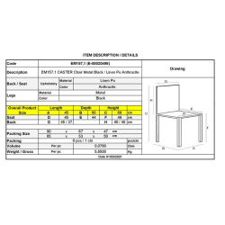 CASTER ΚΑΡΕΚΛΑ ΜΕΤΑΛΛΙΚΗ ΒΑΦΗ ΜΑΥΡΗ/PU ΑΝΘΡΑΚΙ 45x60x89cm