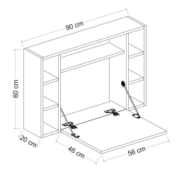 Γραφείο Τοίχου Ανοιγόμενο AMORGOS Λευκό/Καρυδί Μοριοσανίδα 90x20+46x60cm