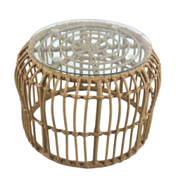 Τραπεζάκι Κήπου ALBIUS Φυσικό Rattan/Μέταλλο/Γυαλί Φ50x35cm