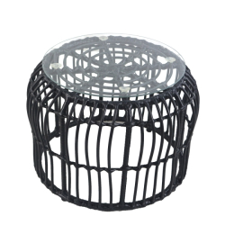 Τραπεζάκι Κήπου ALBIUS Μαύρο Rattan/Μέταλλο/Γυαλί Φ50x35cm