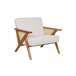 Πολυθρόνα Claudia pakoworld ύφασμα μπεζ-pe rattan-rubberwood φυσικό 76x74,5x72εκ