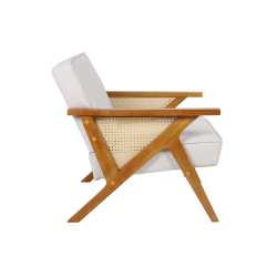 Πολυθρόνα Claudia pakoworld ύφασμα μπεζ-pe rattan-rubberwood φυσικό 76x74,5x72εκ