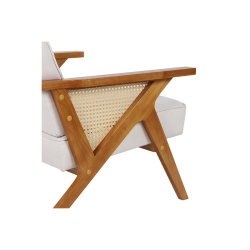 Πολυθρόνα Claudia pakoworld ύφασμα μπεζ-pe rattan-rubberwood φυσικό 76x74,5x72εκ