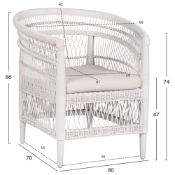 ΠΟΛΥΘΡΟΝΑ MALAWI HM9635.02 ΞΥΛΟ ΜΑΟΝΙ ΜΕ RATTAN ΛΕΥΚΟ-ΛΕΥΚΟ ΜΑΞΙΛΑΡΙ 80x70x86Υεκ.