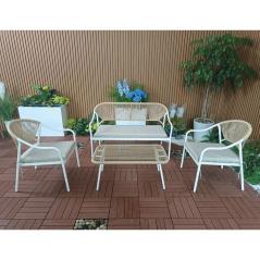PALERMO Set Σαλόνι Κήπου- Μεταλλικό Άσπρο, Wicker Φυσικό :Τραπέζι+2 Θέσιος+2 Πολυθρόνες 88x48x40-124x63x78-60x63x78cm