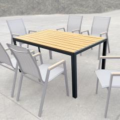 VIRNA Τραπέζι Κήπου-Βεράντας, Μέταλλο Βαφή Ανθρακί, Polywood Φυσικό 150x90x73cm