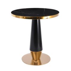 OLIVE Τραπέζι Βαφή Μαύρο-Gold, Επιφάνεια Sintered Stone Black Marble Φ70x73cm