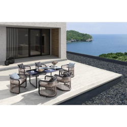 CITY Dining Set Τραπεζαρία Κήπου Βεράντας: Τραπέζι + 6 Πολυθρόνες Alu Ανθρακί - Μπεζ