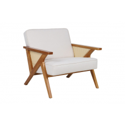 Πολυθρόνα Claudia pakoworld ύφασμα μπεζ-pe rattan-rubberwood φυσικό 76x74,5x72εκ