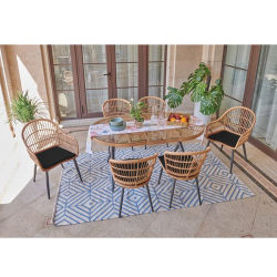 SALSA DINING SET ΜΕΤΑΛΛΙΚΟ ΜΑΥΡΟ/WICKER ΦΥΣΙΚΟ Τραπέζι+2 Πολυθρ+4 Καρέκλες