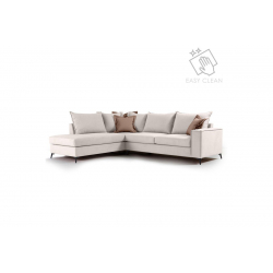 Γωνιακός καναπές δεξιά γωνία Romantic pakoworld ύφασμα cream-mocha 290x235x95εκ