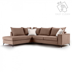 Γωνιακός καναπές δεξιά γωνία Romantic pakoworld ύφασμα mocha-cream 290x235x95εκ