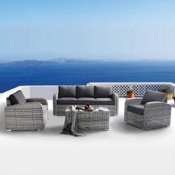 BELMAR Living Set Σαλόνι Κήπου ALU:3Θέσ+2 Πολυθρόνες+Τραπέζι Wicker Grey White,  Μαξιλ.Γκρι 100x50x45-192x85x73-80x85x73cm