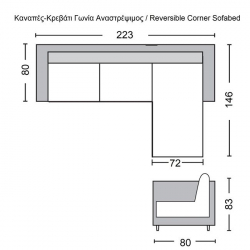 MONTREAL ΚΑΝΑΠΕΣ ΚΡΕΒΑΤΙ ΓΩΝΙΑ ΑΝΑΣΤΡΕΨΙΜΗ ΜΕ ΑΠΟΘΗΚΕΥΤΙΚΟ ΧΩΡΟ / MICROFIBER ΓΚΡΙ 223x146x80x83cm Bed:118x194x46