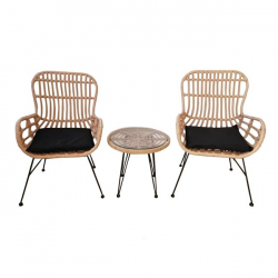 SALSA DUO SET ΚΑΘΙΣΤΙΚΟ ΜΕΤΑΛΛΙΚΟ ΜΑΥΡΟ/WICKER ΦΥΣΙΚΟ Τραπ:Φ50x44cm/Πολ:58x65x95cm