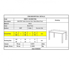 BAXTER ΤΡΑΠΕΖΙ SONOMA OAK ΜΕΛΑΜΙΝΗ /ΒΑΦΗ ΜΑΥΡΗ 140x80x75cm