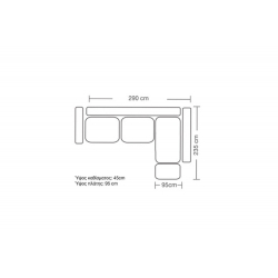 Γωνιακός καναπές δεξιά γωνία Luxury II pakoworld ύφασμα elephant-ciel 290x235x95εκ