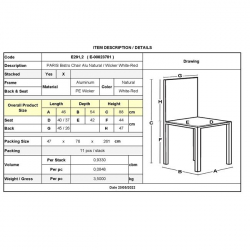 PARIS Καρέκλα Bistro, Αλουμίνιο Φυσικό, Wicker Άσπρο - Κόκκινο, Στοιβαζόμενη 46Χ57Χ88