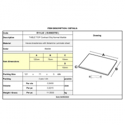 Contract Sliq Επιφάνεια Τραπεζιού, Werzalit Απόχρωση Cement 70x120cm/16mm