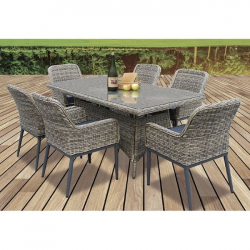 HAVANA Set Τραπεζαρία Κήπου ALU,Wicker Grey Brown-Ανθρακί: Τραπέζι 160x90 + 6 Πολυθρόνες Table:160x90x75 Chair:64x65x85