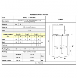 GIANO Σκαμπό BAR με Πλάτη, PP-UV Άσπρο, Στοιβαζόμενο 46Χ47Χ90 (Συσκ.4)