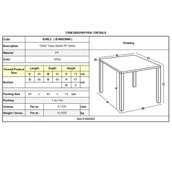 TEBO Τραπέζι Τραπεζαρίας Κήπου - Βεράντας, PP Άσπρο 90Χ90Χ73
