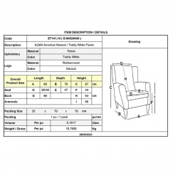 ALMA Πολυθρόνα - Μπερζέρα Σαλονιού - Καθιστικού Φυσικό, Teddy Ύφασμα Άσπρο, K/D 69x76x97cm