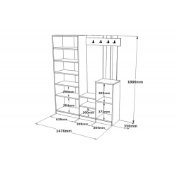 Έπιπλο εισόδου Doorse pakoworld μελαμίνης λευκό-sonoma 147.5x35x180εκ