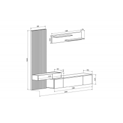 Σύνθετο σαλονιού Litende pakoworld sonoma-λευκό 249.5x42x199.5εκ