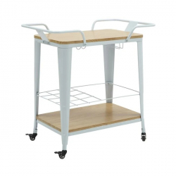 RELIX Trolley Bar-Pro Μέταλλο Βαφή Άσπρο, MDF Απόχρωση Φυσικό 74x49x82cm