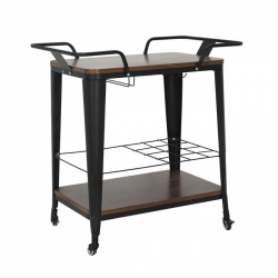 RELIX Trolley Bar-Pro Μέταλλο Βαφή Μαύρο, MDF Απόχρωση Καρυδί 74x49x82cm