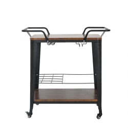 RELIX Trolley Bar-Pro Μέταλλο Βαφή Μαύρο, MDF Απόχρωση Καρυδί 74x49x82cm