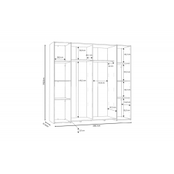 Ντουλάπα ρούχων Closet pakoworld τετράφυλλη sonoma oak-λευκό μελαμίνης 200x61.5x190.5εκ