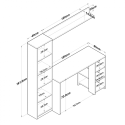 Γραφείο με βιβλιοθήκη Goldie pakoworld ανθρακί-φυσικό 160x45x161.8εκ