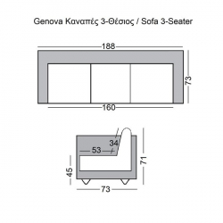 GENOVA Καναπές Σαλονιού Καθιστικού 3Θέσιος, Inox Pu Άσπρο 188Χ73Χ71