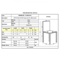 JETTA Καρέκλα K/D Τραπεζαρίας Κουζίνας, Μέταλλο Βαφή Μαύρο Pvc Μαύρο, Full K/D - Συσκ.6 40x50x95cm