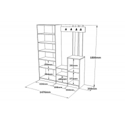 Έπιπλο εισόδου Doorse pakoworld μελαμίνης ανθρακί-sonoma 147.5x35x180εκ