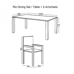 RIO Set Τραπεζαρία Κήπου Μέταλλο Βαφή Μπεζ, Textilene Μπεζ: Τραπέζι + 6 Πολυθρόνες  Table:150x90x71 Armch:55x74x91