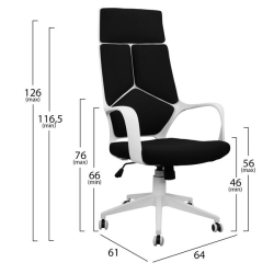 HM1054.01 ΚΑΡΕΚΛΑ ΓΡΑΦΕΙΟΥ ΜΑΥΡO + ΠΟΔΙ ΛΕΥΚΟ 64X61X126