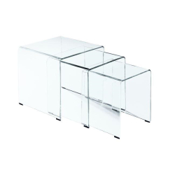 GLASSER Set 3  Βοηθητικά Τραπεζάκια, Διάφανο Γυαλί 10m  42x42x42/36x36x39/30x30x36cm