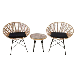 SALSA CORAL SET ΚΑΘΙΣΤΙΚΟ ΜΕΤΑΛΛΙΚΟ ΜΑΥΡΟ/WICKER ΦΥΣΙΚΟ Τραπ:Φ45x44cm/Πολ:72x62x78cm