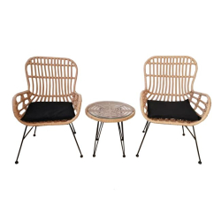 SALSA DUO SET ΚΑΘΙΣΤΙΚΟ ΜΕΤΑΛΛΙΚΟ ΜΑΥΡΟ/WICKER ΦΥΣΙΚΟ Τραπ:Φ45x44cm/Πολ:56x57x87cm