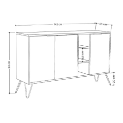 Clara Μπουφές χρώμα light oak-ανθρακί 142x35.5x82 cm