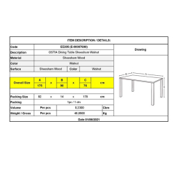 OSTIA ΤΡΑΠΕΖΙ ΞΥΛΙΝΟ ΚΑΡΥΔΙ 175X90Χ76