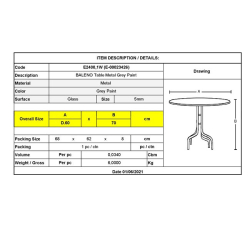 BALENO Τραπέζι Μέταλλο Βαφή Γκρι - Γυαλί Tempered Φ60x70cm