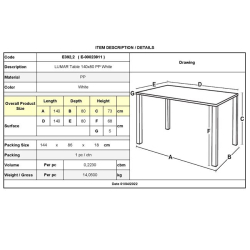 LUMAR Τραπέζι Dining Κήπου- Βεράντας, PP Άσπρο 140x80x73cm