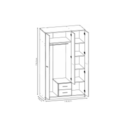 Ντουλάπα ρούχων Serenity pakoworld τρίφυλλη sonoma-λευκό 118.5x54x196.5εκ