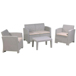 SAVANNA Set Σαλόνι Κήπου Βεράντας K/D, PP-UV Sand Grey Μαξιλάρια Μπεζ  Table+Sofa 2Seater+2 Armchairs