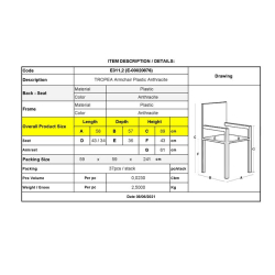 TROPEA Πολυθρόνα Τραπεζαρίας Κήπου - Βεράντας Στοιβαζόμενη, PP Απόχρωση Ανθρακί 58Χ57Χ89